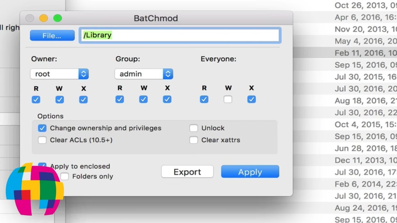 change permissions for all files in a directory mac